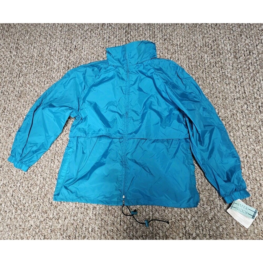 Vtg Men's Boat US Medium Green Offshore Jacket Nylon Tuk Away W/ Hood Rain Coat